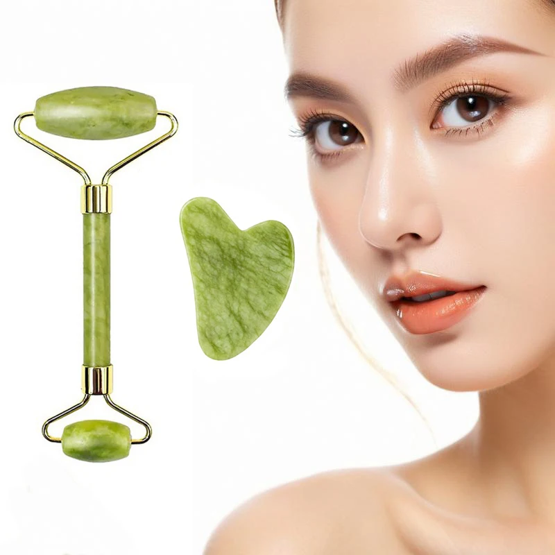 Natural Jade Roller & Gua Sha Set – Face, Neck & Eye Massager for Skin Lifting and Facial Care