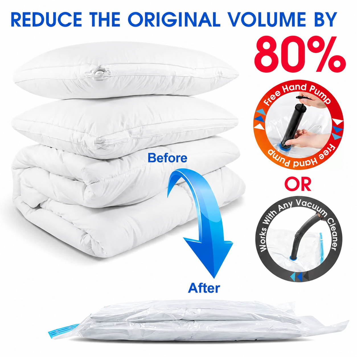 Vacuum Storage Bags with Hand Pump | Space Saver Vacuum Seal Bags for Clothes, Blankets, Bedding & Travel