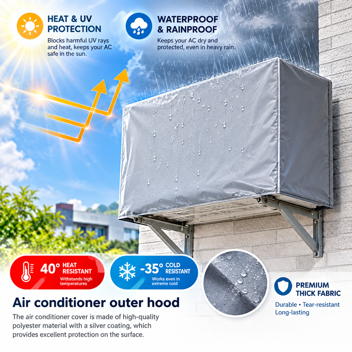 100% Waterproof AC Cover – Silver Sunscreen Multisize Indoor & Outdoor Air Conditioner Protective Cover