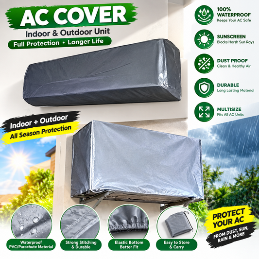 100% Waterproof AC Cover – Silver Sunscreen Multisize Indoor & Outdoor Air Conditioner Protective Cover