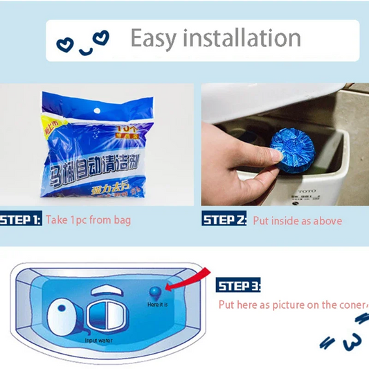 Automatic Blue Bubble Toilet Bowl Cleaner Tablets – Powerful WC Flush Cleaner & Bathroom Freshener