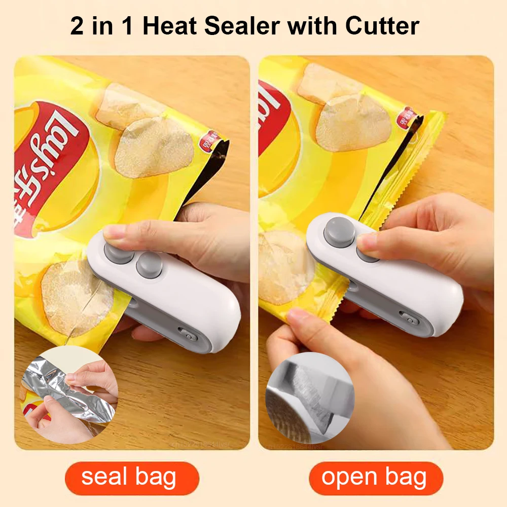 2-in-1 Rechargeable Mini Bag Sealer with Cutter| Portable Heat Sealer for Plastic & Snack Bags