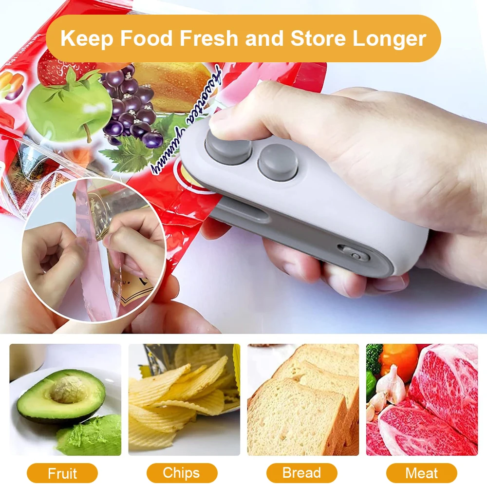 2-in-1 Rechargeable Mini Bag Sealer with Cutter| Portable Heat Sealer for Plastic & Snack Bags