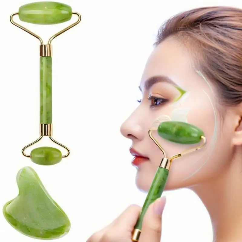 Natural Jade Roller & Gua Sha Set – Face, Neck & Eye Massager for Skin Lifting and Facial Care