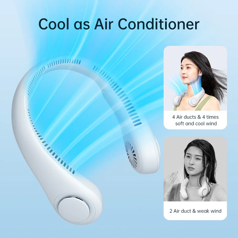 New Summer Portable Rechargeable Mini Hanging Neck Fan – 4000mAh Bladeless Hands-Free Cooling Fan with 5 Speed Settings