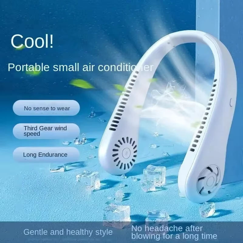 New Summer Portable Rechargeable Mini Hanging Neck Fan – 4000mAh Bladeless Hands-Free Cooling Fan with 5 Speed Settings